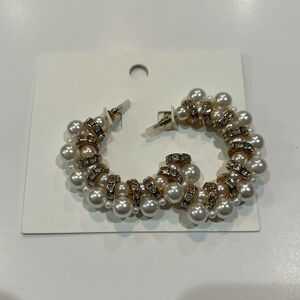 H&M Women’s Beaded Rhinestone Gold Hoop Earrings NWT Classic Cute Girly Trendy
